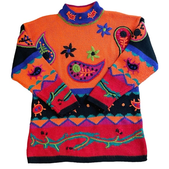 VINTAGE THE LIMITED Colorful Patterned Mock Neck Sweater - Picture 1 of 14